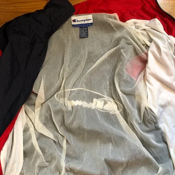 Champion Blue Red 1996 Atlanta Olympics USA Athletic Zip Windbreaker Jacket L - Picture 13 of 14